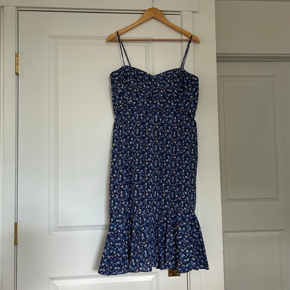 J. Crew Liberty Dress Midi Women’s 12 Blue Dark Romantic Resortwear Preppy Chic - Picture 4 of 10